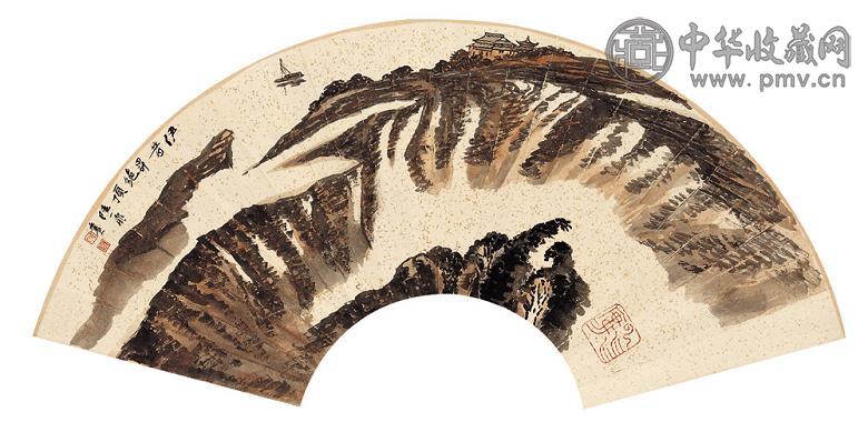 陆一飞 伊昔昇绝顶 扇片 设色纸本