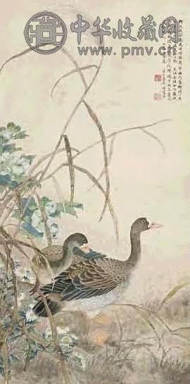 陈之佛 辛巳(1941年)作 芦雁 立轴 设色纸本