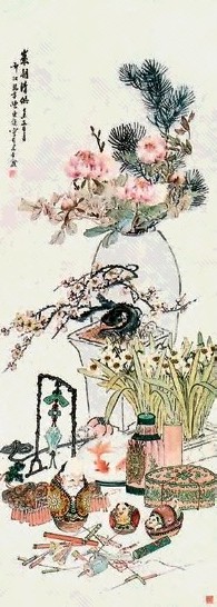 陈康侯 清供图 立轴 设色纸本