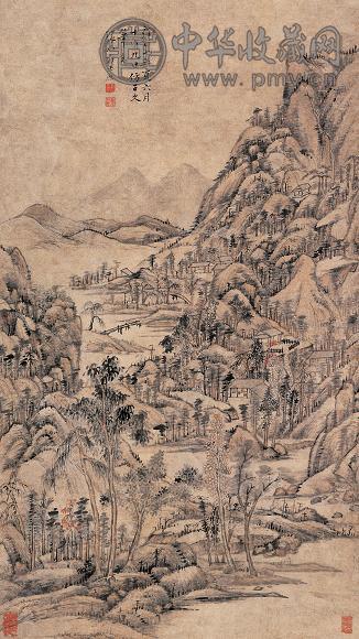 方士庶 雍正七年(1729年)作 仿黄子久山水 立轴 设色纸本