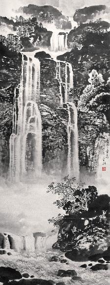 李颖 庐山三叠泉 立轴 水墨纸本