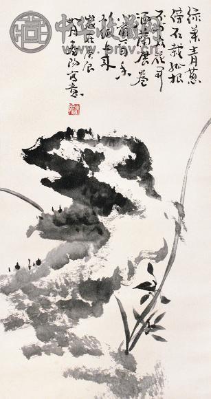 霍春阳 兰石图 立轴 设色纸本