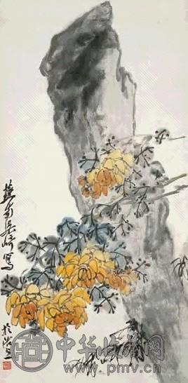 梁崎 菊石 镜心 设色纸本