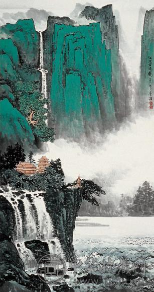 李颖 江流古迹图 镜心 设色纸本