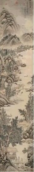 文伯仁 万句元年(1573年)作 溪桥访旧图 立轴 设色纸本
