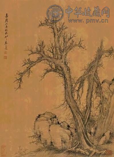 万上遴 戊辰(1808)年作 枯木竹石 立轴 水墨绢本