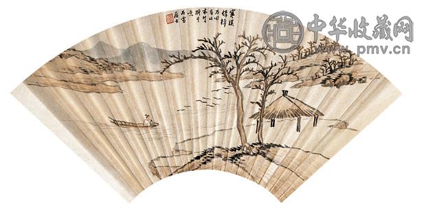 徐石雪 寒溪倚棹 成扇 设色纸本