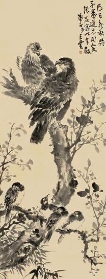王梦白 1929年作 双鹰 图轴 纸本水墨