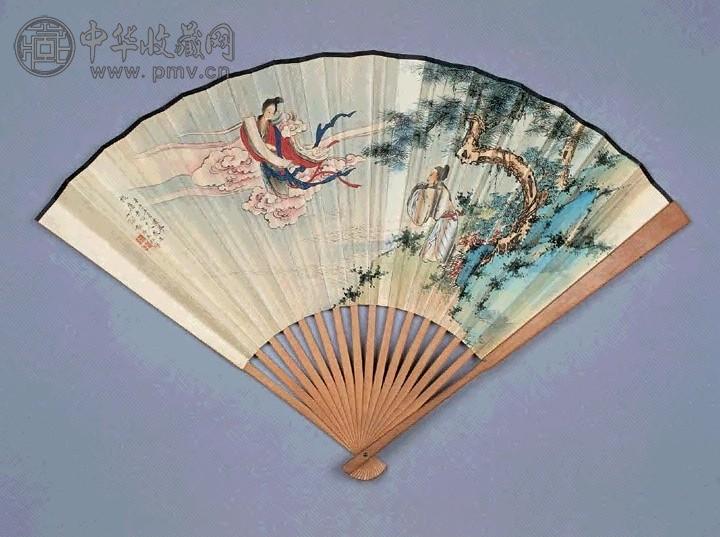 王叔晖 1942年作 郭子仪遇仙图 扇面 设色纸本