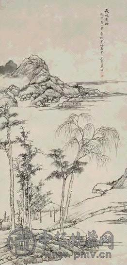 毕涵 秋林远岫图 立轴 水墨纸本