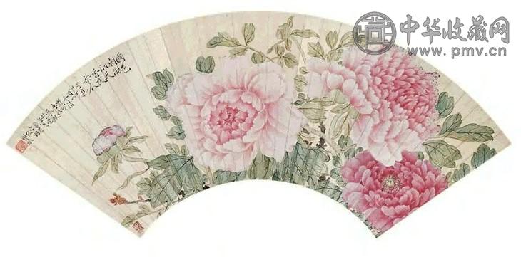 恽冰 富贵园 扇面 设色笺本