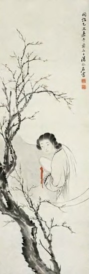 汤禄名 清 仕女 轴