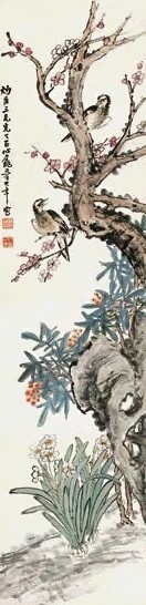 童大年 花鸟 立轴 设色纸本