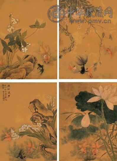 恽冰 鱼趣 册页(8开选4) 设色绢本