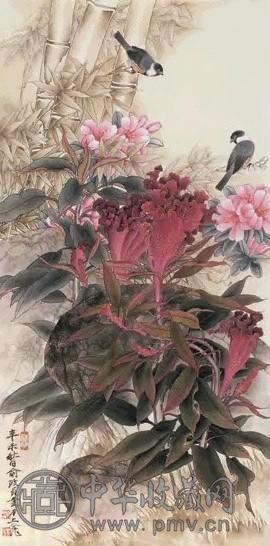 俞致贞 刘力上 1991年作 鸡冠山雀图 镜心 设色纸本