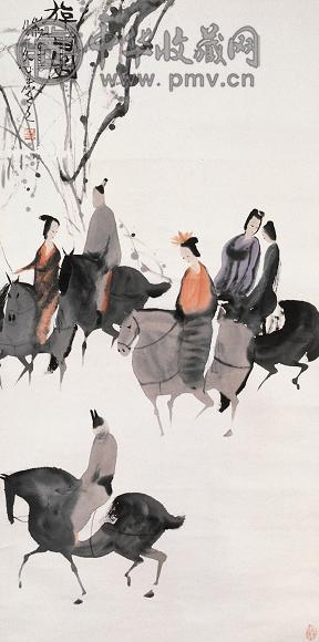 彭先诚 1989年作 游春图 立轴