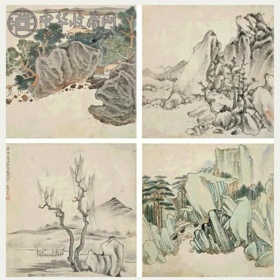 赵左 1602年作 山水 册页(4开) 设色纸本