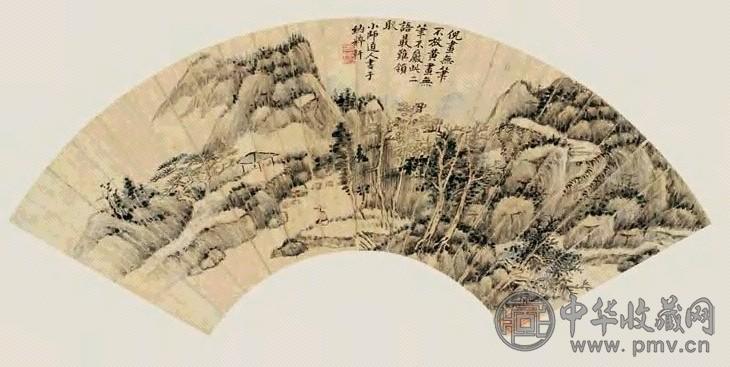 方士庶 草堂遐思 扇面 设色纸本