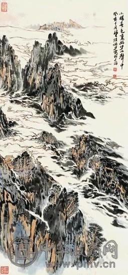 陆俨少 1983年作 小楼春色 立轴 纸本