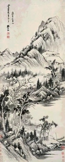 杨文骢 1640年作 山水 立轴 纸本墨笔