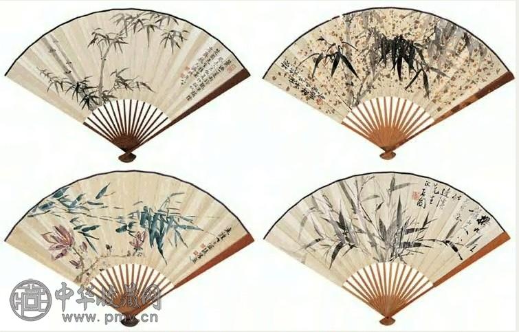 罗复堪 修竹 四件 扇面 水墨、设色纸本