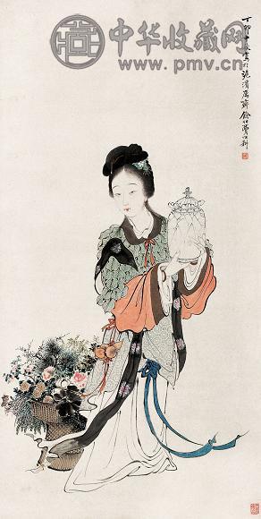 费以耕 1867年作 仕女 中堂 设色纸本