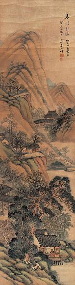 吴石仙 1913年作 春溪新绿 立轴 设色纸本