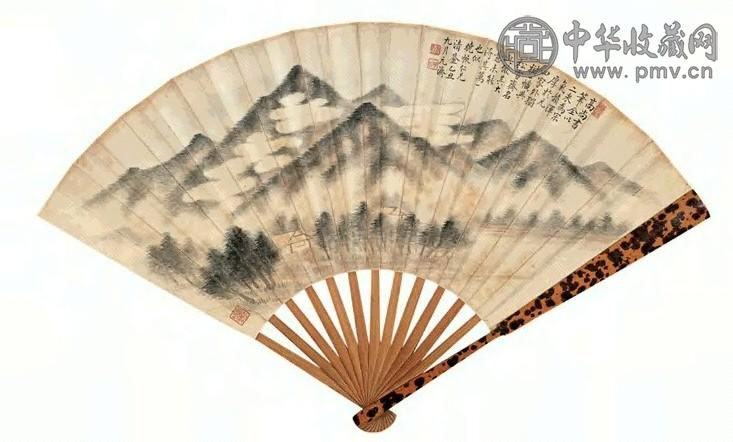 庞元济 乙丑(1925年)作 山水 成扇 设色纸本