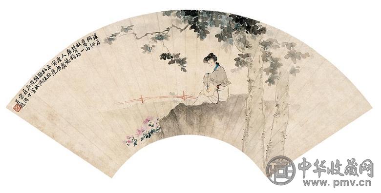 徐石雪 桐荫纳凉 扇面 设色纸本