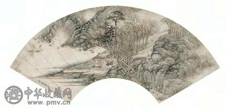 李世倬 疏林暮归图 扇面 设色纸本