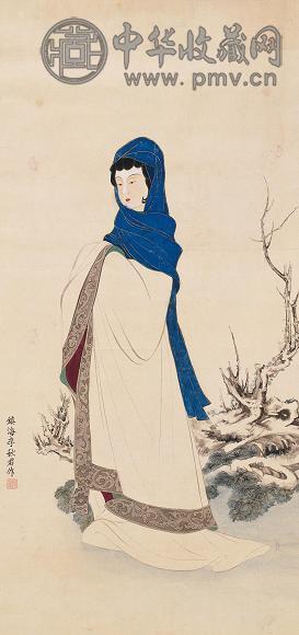 李秋君 梅花仕女图 镜心 设色纸本