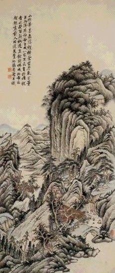 张宗苍 1753年作 仿黄蒙山水 立轴 设色纸本