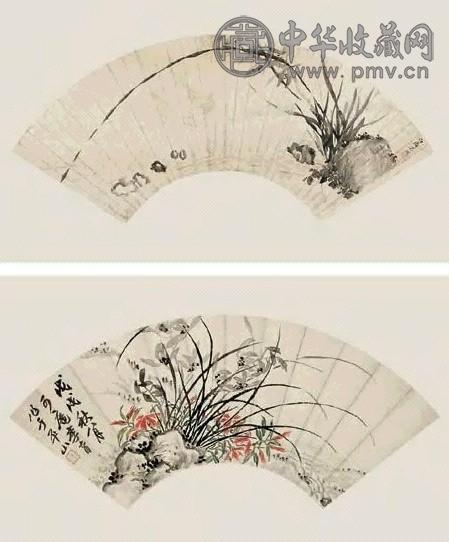 马逸 1898年作 兰花(2件) 扇面