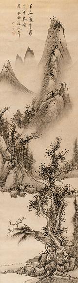 朱昂之 清 古木凌霄 立轴 水墨洒金笺