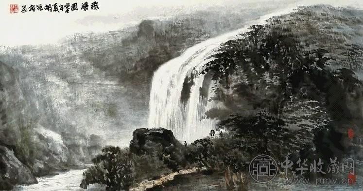 胡振朗 2003年作 飞瀑图 镜心 纸本