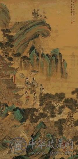 顾见龙 康熙戊辰(1688年) 山水人物 立轴 绢本设色