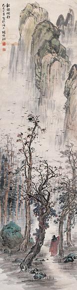 胡伯翔 1989年作 秋林晚鸦 镜心 设色纸本