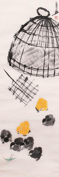 齐良已 鸡笼图 立轴 设色纸本
