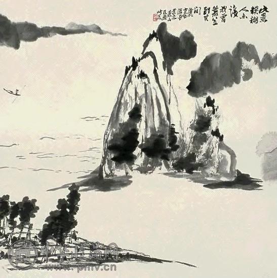 梁崎 山水 镜心 水墨纸本