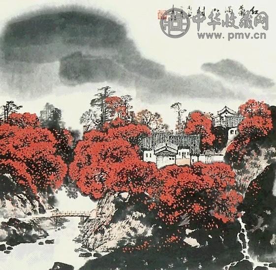 李颖 红叶满山村 立轴 纸本