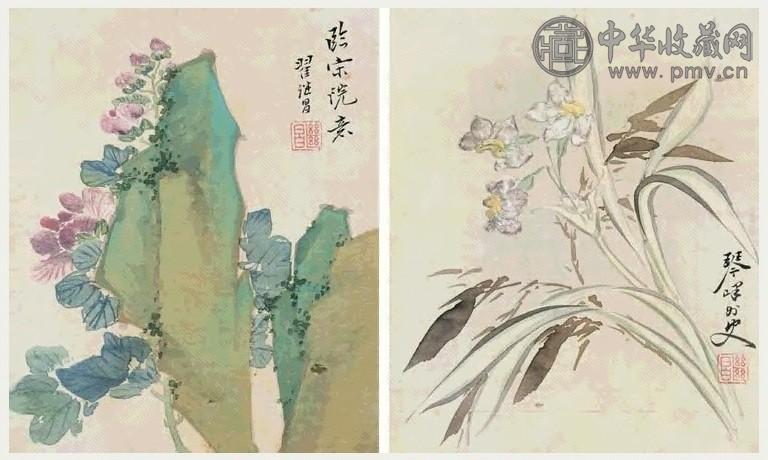 翟继昌 花卉 册页 八开 设色绢本