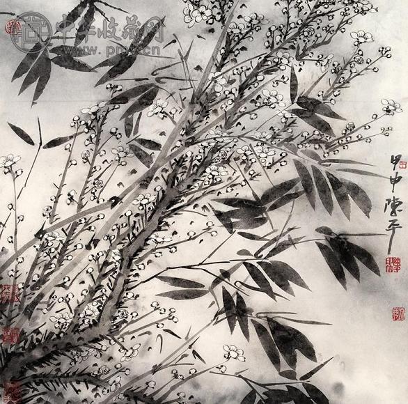 陈平 梅竹图 镜心 纸本