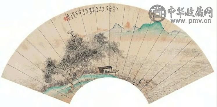 李秋君 1947年作 柳岸探友 扇面 设色纸本