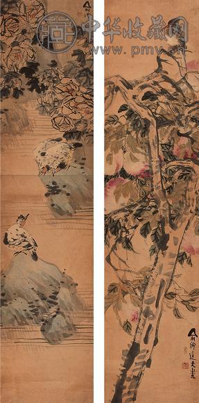 俞礼 花鸟 立轴 设色纸本