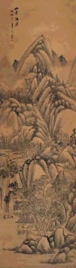 项文彦 山亭观瀑 立轴 水墨绢本