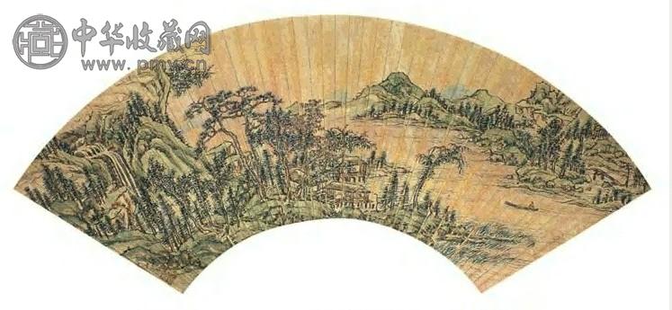 陈崇光 春江独钓 扇面 设色金笺