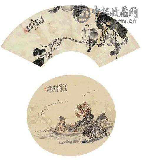 余集 钱慧安 人物花鸟 立轴 纸本