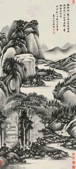 吴历 春山疏篱图 立轴 水墨纸本