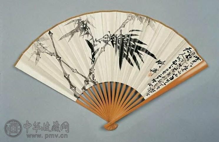 竹禅 墨竹图 扇面 水墨纸本