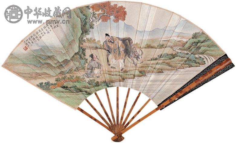 彭旸 丁卯(1927年)作 许由洗耳 成扇 设色纸本